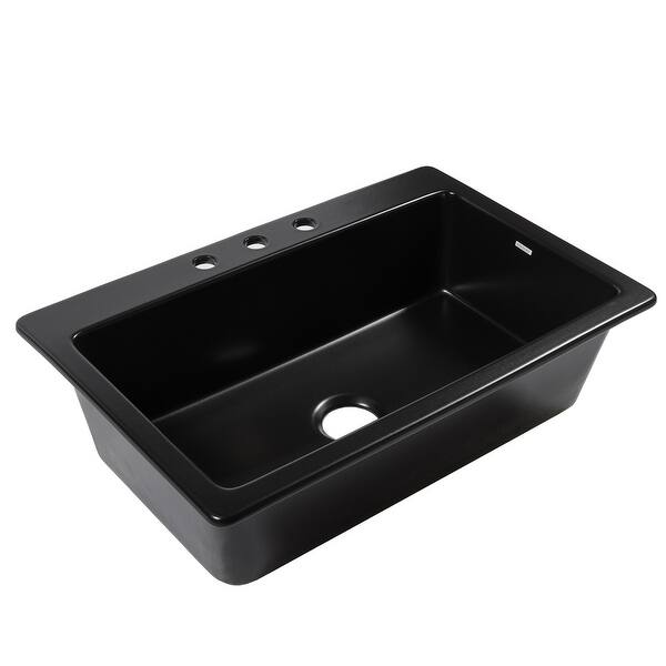 slide 2 of 9, Jackson Matte Black Fireclay 33" Single Bowl Drop-In Kitchen Sink with 3 Holes