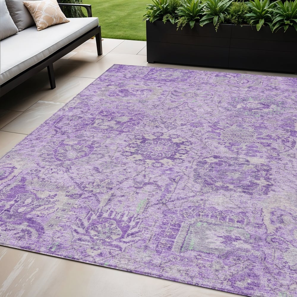 HomeRoots Damask Traditional Rectangle Outdoor Rug