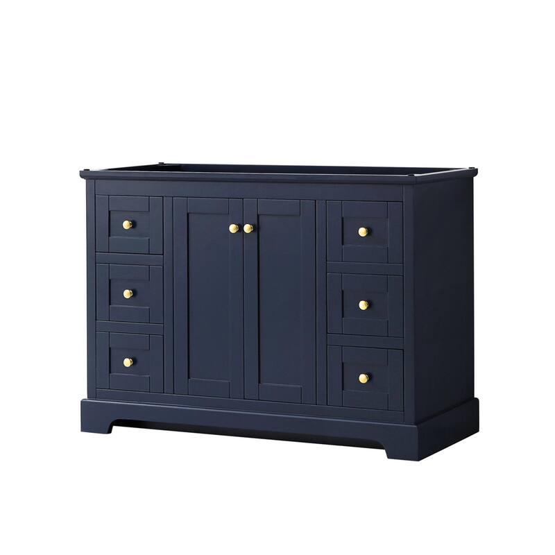 Wyndham Collection Avery 48" Single Free Standing Vanity Cabinet Only - Dark Blue / Brushed Gold Hardware