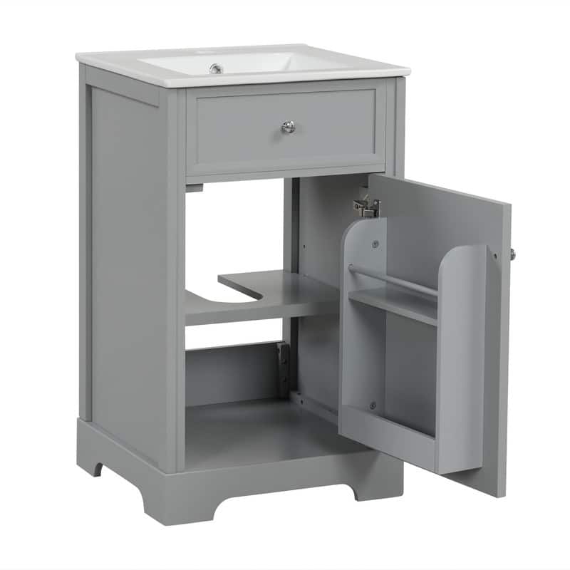 20" Bathroom Vanity with Sink – Soft-Closing Door Cabinet Featuring Storage Rack and Adjustable Shelf‌ - 20"L x 18"W x 34"H