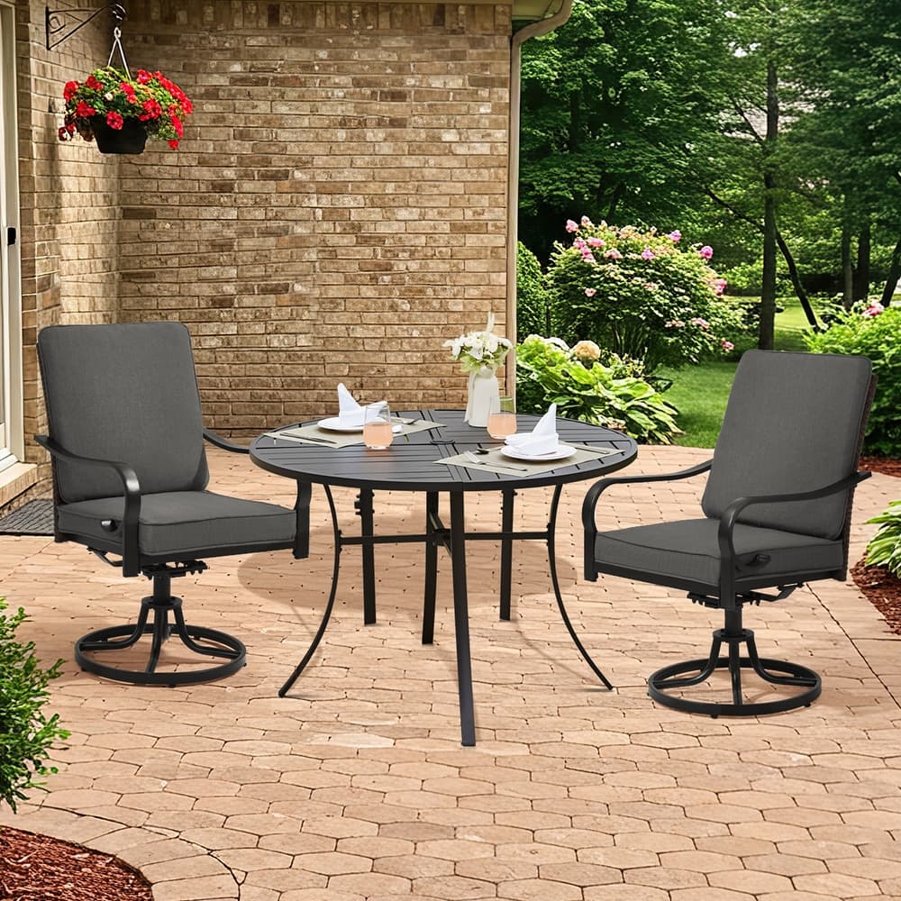 EROMMY Outdoor Swivel Patio Chairs, Heavy Duty Dining Chairs with Thickened Cushions, Wicker Patio Chairs with Gentle Rocker