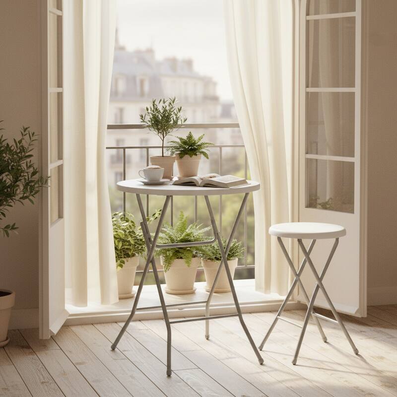 HOMYLIN 31.5" Folding Round Bar Table with Metal Frame for Indoor/Outdoor