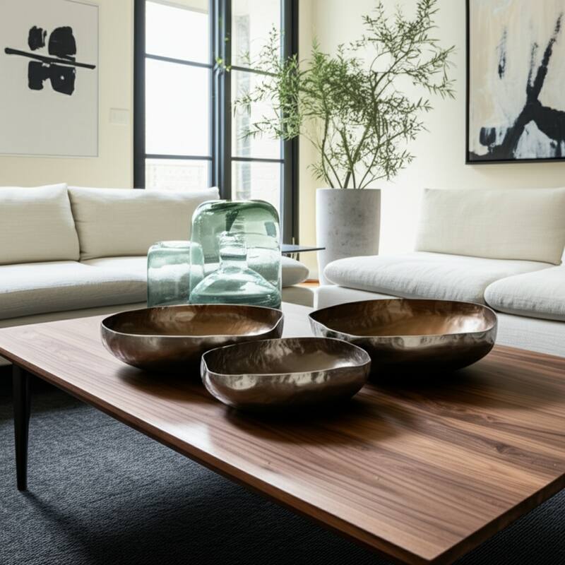Modern Bowl Design with Smooth Curved Shape - Set of 3, 17", Bronze - 17" x 17" x 4"