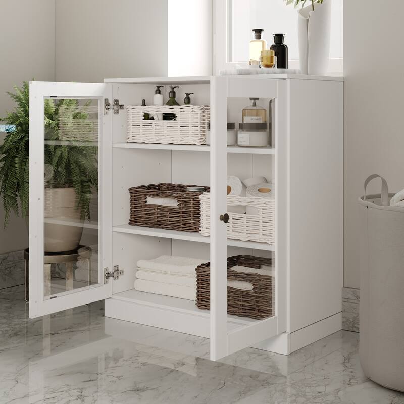 Palace Imports 100% Solid Wood 32" Bathroom Cabinet with Clear Glass Doors and Adjustable Shelves