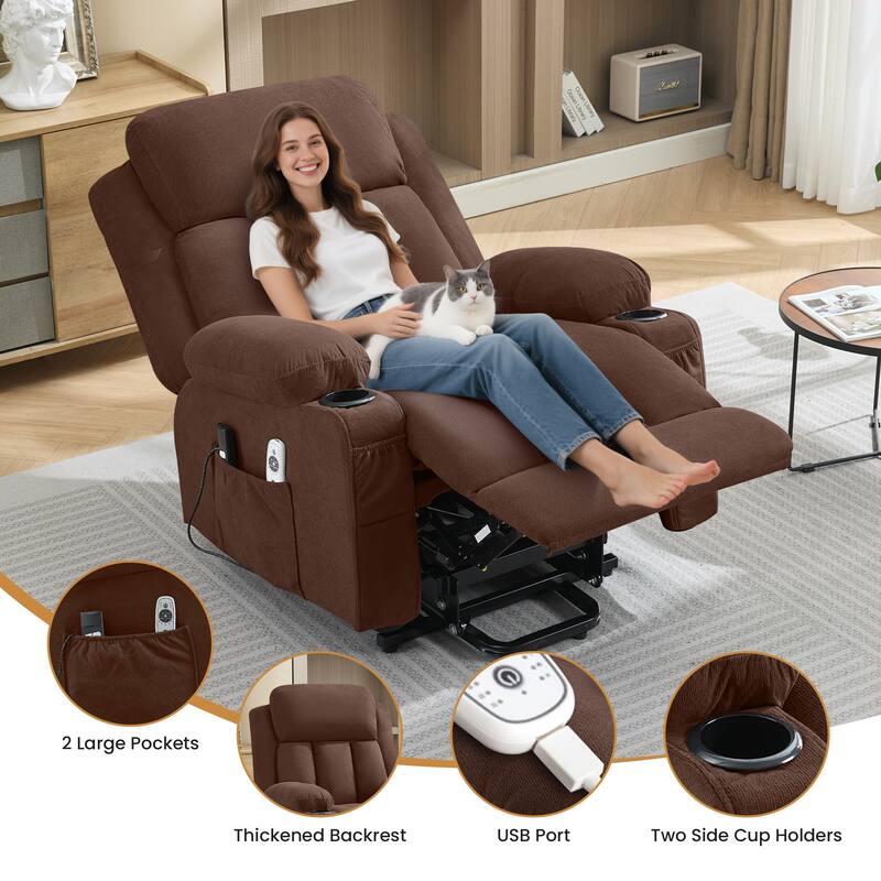 Power Lift Recliner Chair with Heat & Massage, USB Port & Remote Control for Elderly & Living Room