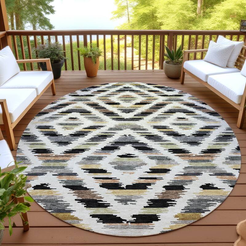 Machine Washable Indoor/ Outdoor Global Diamdon Chantille Rug - Black - 8' x 8'
