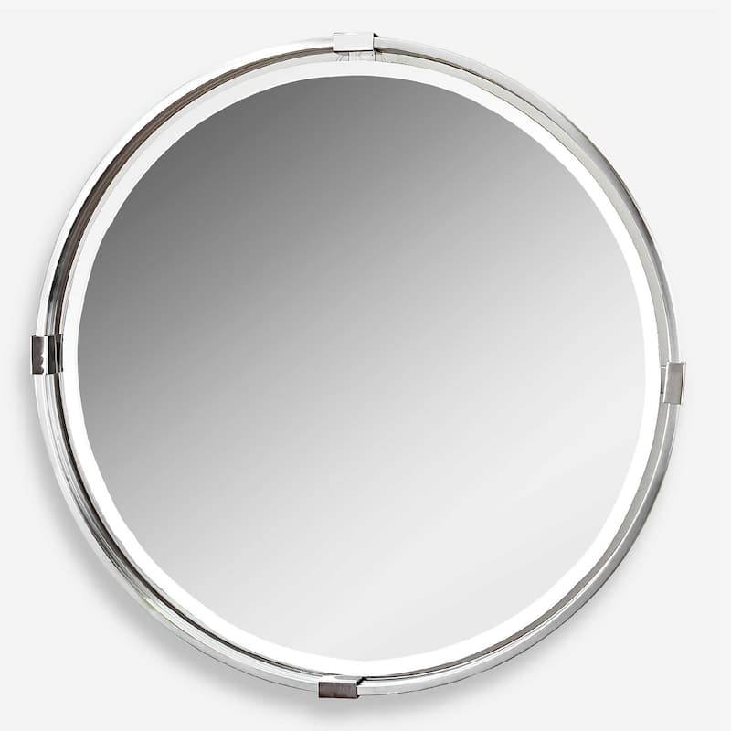 Brushed Nickel Round Wall Mirror - 30" - Silver