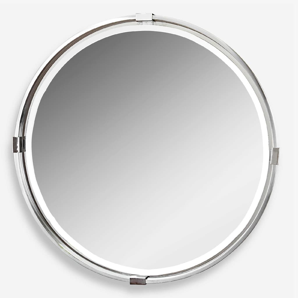 Brushed Nickel Round Wall Mirror - 30" - Silver