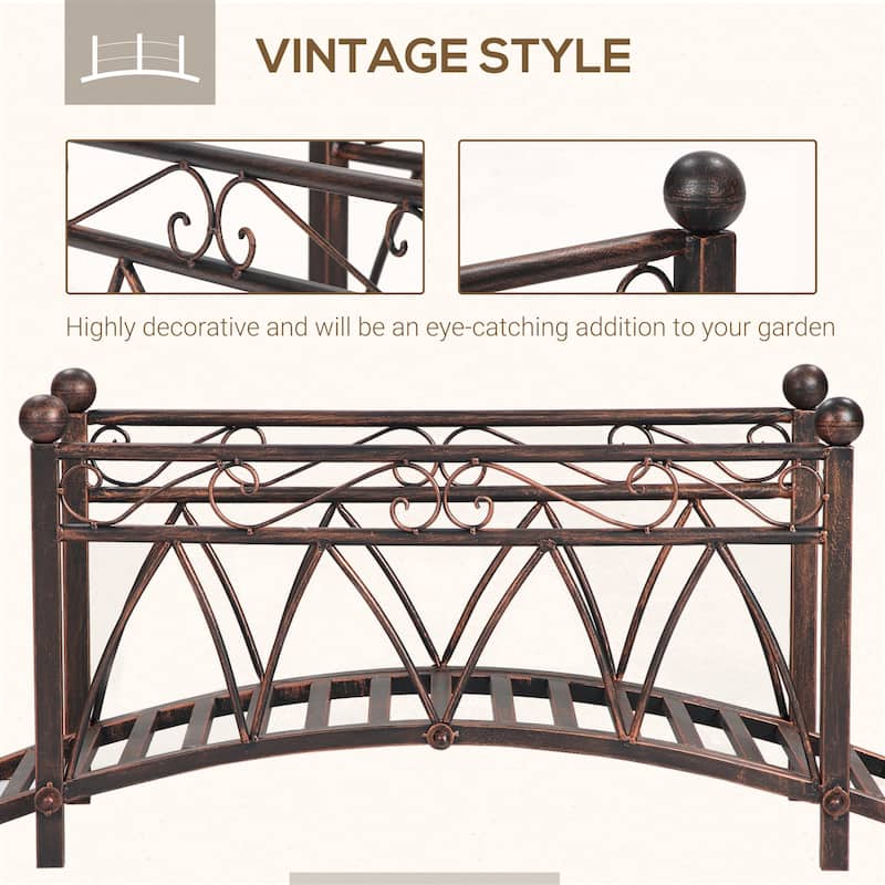 Outsunny 3.3' Classic Garden Metal Bridge with Safety Railings Arc Footbridge Decorative Pond Bridge
