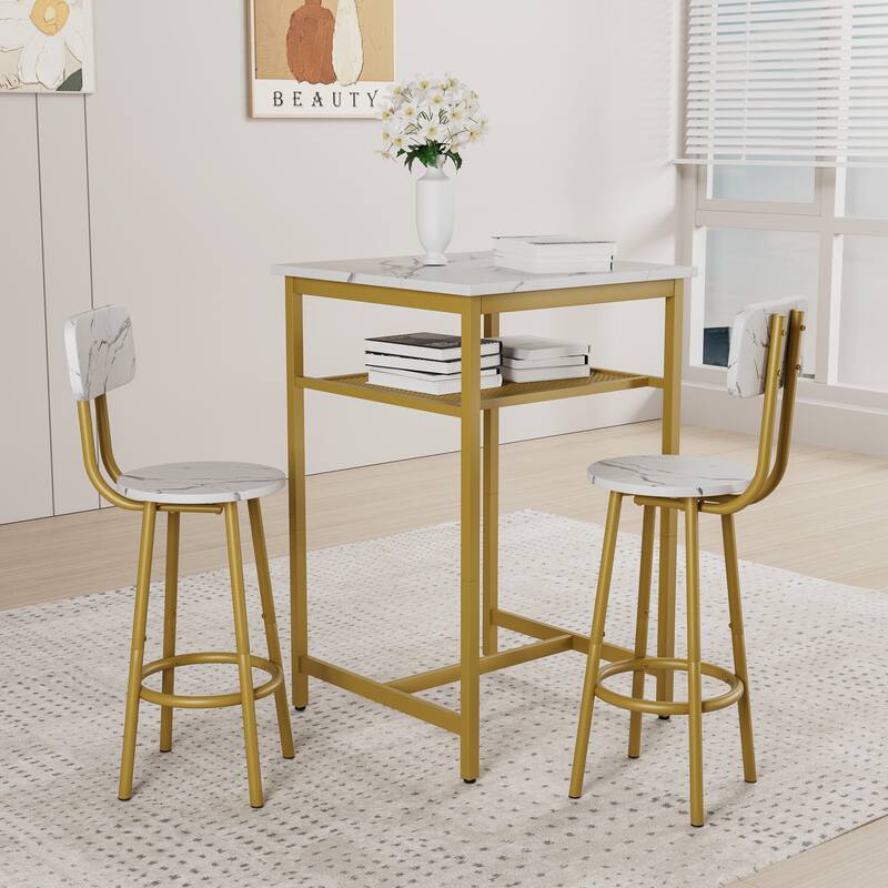 Bar Table, Equipped With 2 Bar Stools, With Backrest And Partition