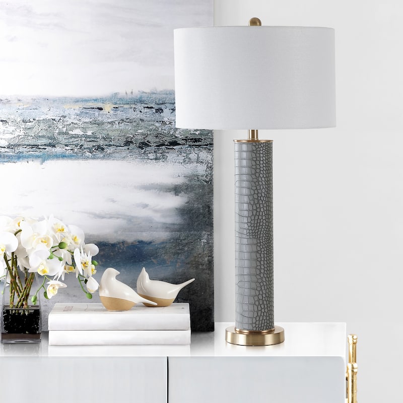 SAFAVIEH Lighting Tomika 32-inch Faux Alligator Grey Table Lamp (Set of 2) - 15"x15"x31.5" - 15Wx15Dx32H