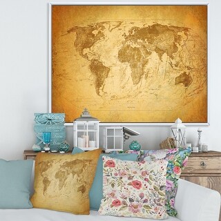 Designart "Ancient Map of The World X" Vintage Framed Canvas Wall Art ...