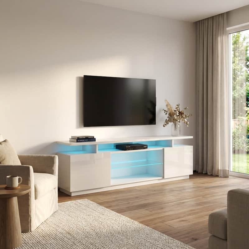Meble Furniture Eva-K Modern 71-inch TV Stand with LED Lights for up to 80" TVs