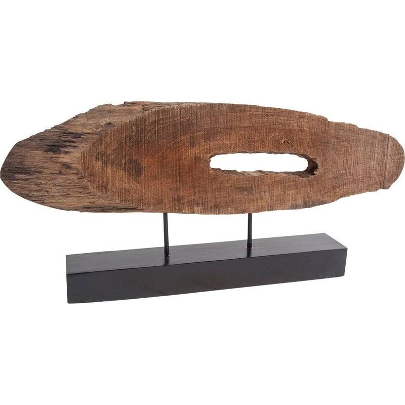 Brown Oval Shaped Wooden Sculpture - 34" W x 5" D x 15" H - 34" W x 5" D x 15" H - Brown