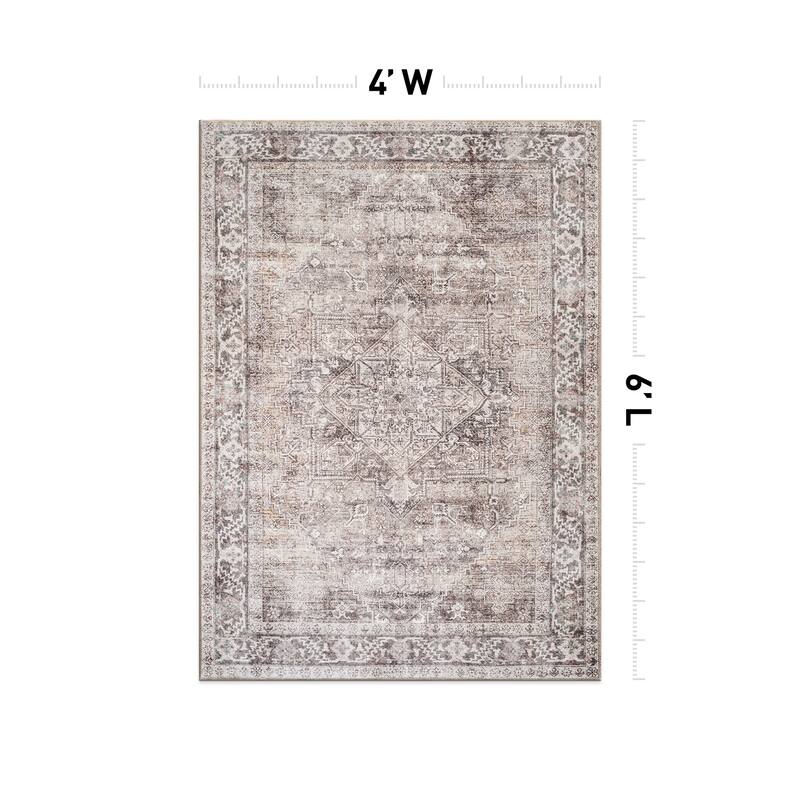 Beige Classic Washable Rug - Flat Pile, Non-Slip, Versatile for Any Room