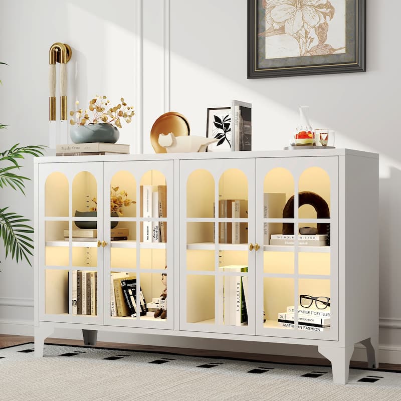 53.2"W Metal Sideboard Buffet Cabinet with Glass Doors