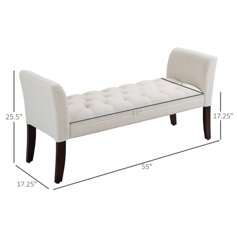 Linen Upholstered Storage Bench with Button Tufted Cushion for Entryway Bedroom or Living Room Use - 55" W x 17.25" D x 25.5" H