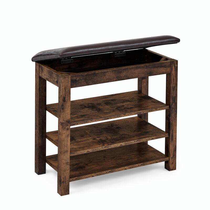 Height-Adjustable Shoe-Changing Bench Made of High-Quality Wood with Comfortable Seat and Concealed Storag
