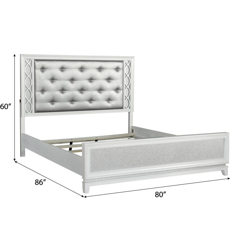 Roundhill Furniture Galaxy Upholstered Tufting Panel Bed with LED Lights in Pearlized White
