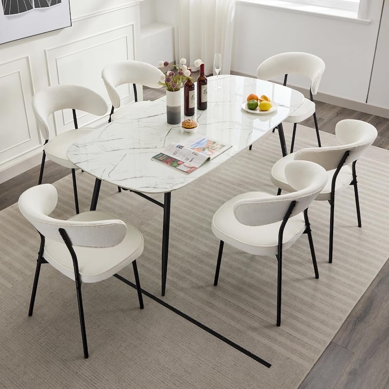 XINMICS Dining Chairs with Curved Backrest, Modern Fabric Upholstered Boucle Kitchen Dining Room Chairs Set of 2/4/6