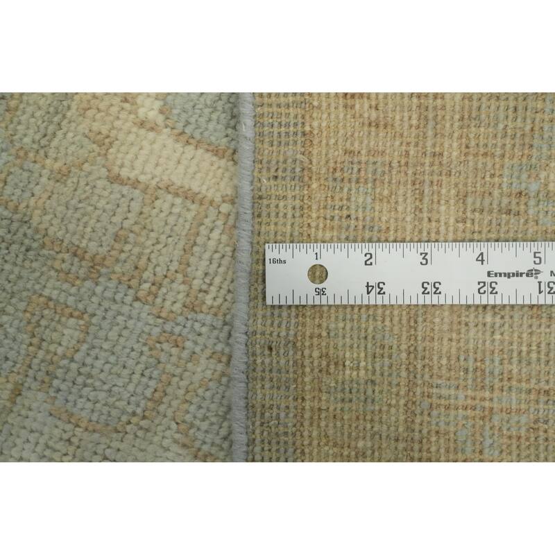Vegetable Dye Wool Oushak Turkish Area Rug, Floral Geometric Carpet - 12' 1'' X 9' 0''