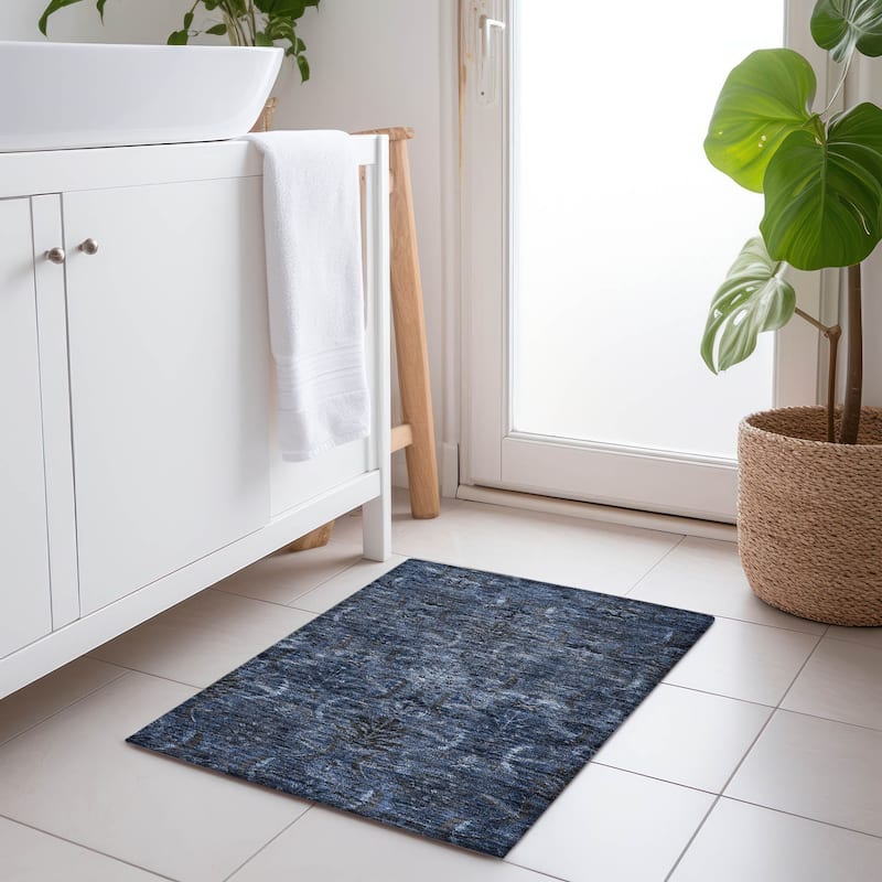 Machine Washable Indoor/ Outdoor Boho Traditional Chantille Rug - Navy - 1'8" x 2'6"