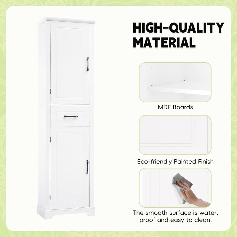 Tall Freestanding Storage Cabinet Bathroom Floor Cabinet with Door Shelves, Adjustable Shelves, Drawer and Anti-toppling Design