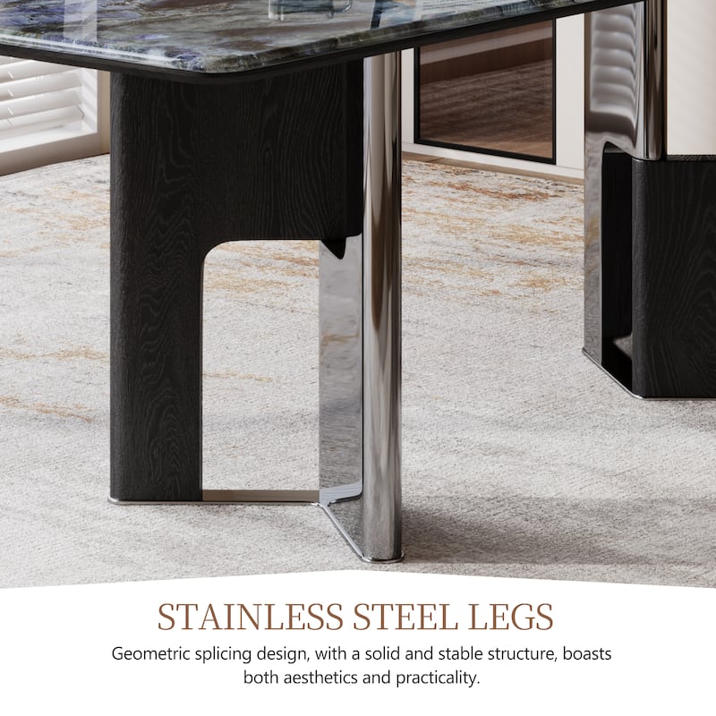 79” Modern Desk – Faux Marble Top & Solid Wood Legs For Office/study