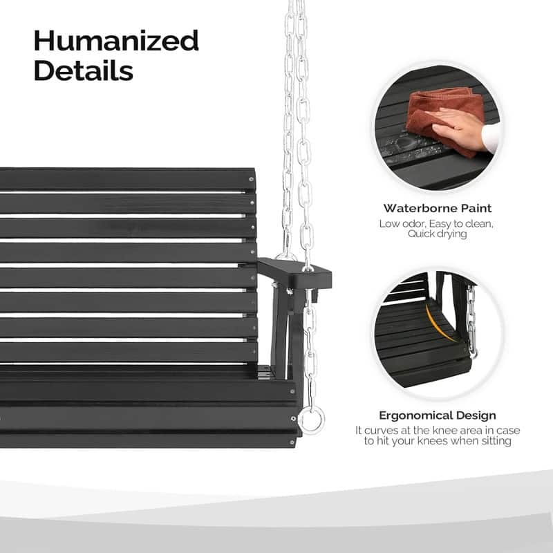 4ft Upgraded Outdoor Acacia Porch Swing, Heavy Duty 880 LBS Wooden Hanging Chair with Adjustable Chains for Yard - N/A