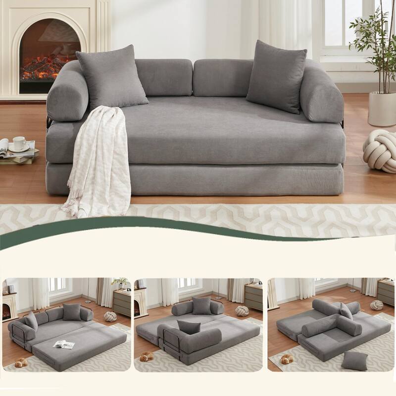 Folding Convertible Sleeper Sofa Bed with Modular Design for Living Room or Guest Room - Grey