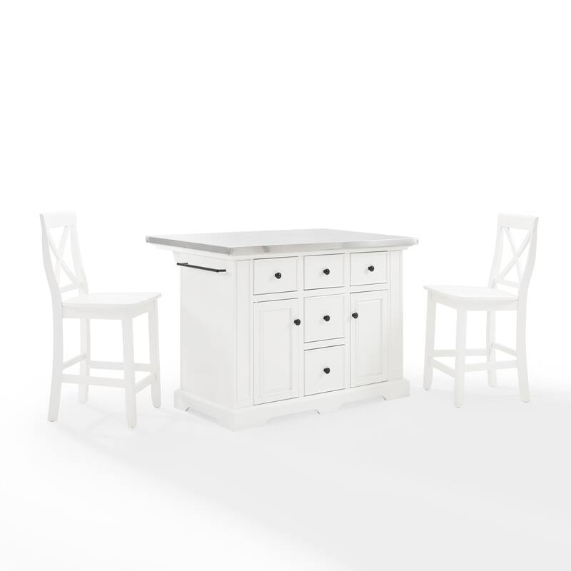 Crosley Julia Stainless Steel Top Island W/X-Back Stools - 50 "W x	60 "D x	41 "H
