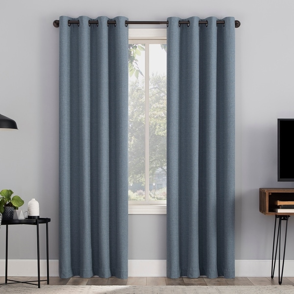 Sun Zero Channing Grid Texture Draft Shield Fleece Insulated Total Blackout Grommet Curtain Panel. Opens flyout.