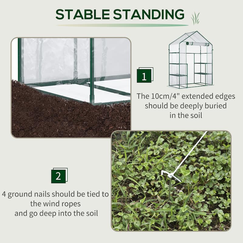 Mini Greenhouse, Walk-in Greenhouse with 4 Shelves, Door
