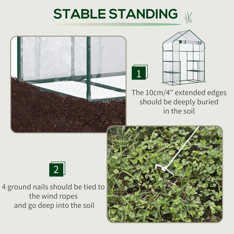 Outsunny 56" x 29" x 77" Mini Greenhouse, Walk-in Greenhouse, Garden Hot House with 4 Shelves, Roll-Up Door