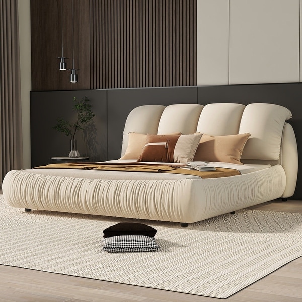 Queen Size Luxury Velvet Upholstered Platform Bed with Oversized Padded Backrest and Thick Headboard On Sale Bed Bath Beyond 40198876