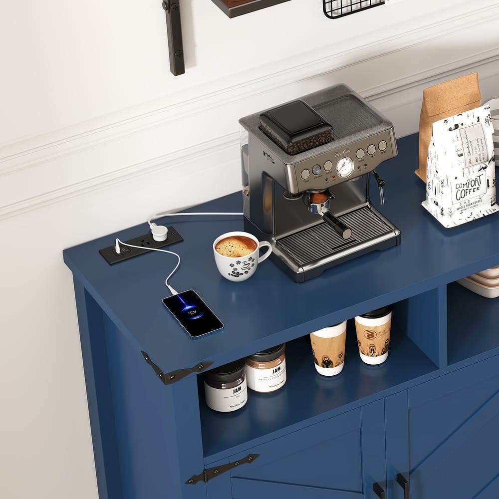 59'' Modern 4-Door Sideboard Buffet with Power Outlets & USB Ports