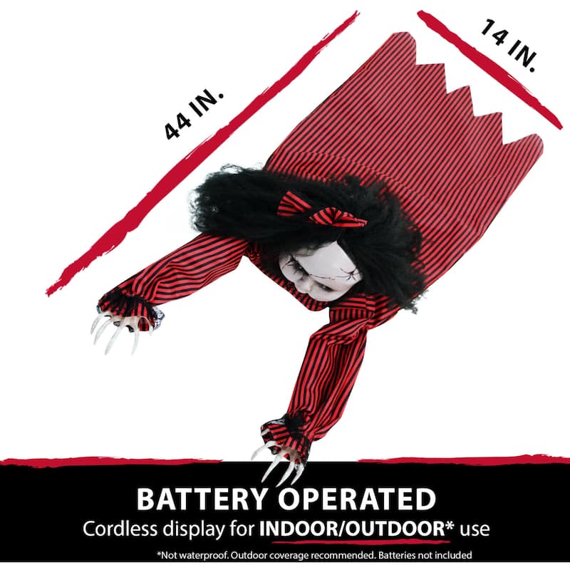 Haunted Hill Farm 44 In. Animatronic Doll, Indoor/Outdoor Halloween Decoration, Light-up Blue Eyes, Crawling, Battery