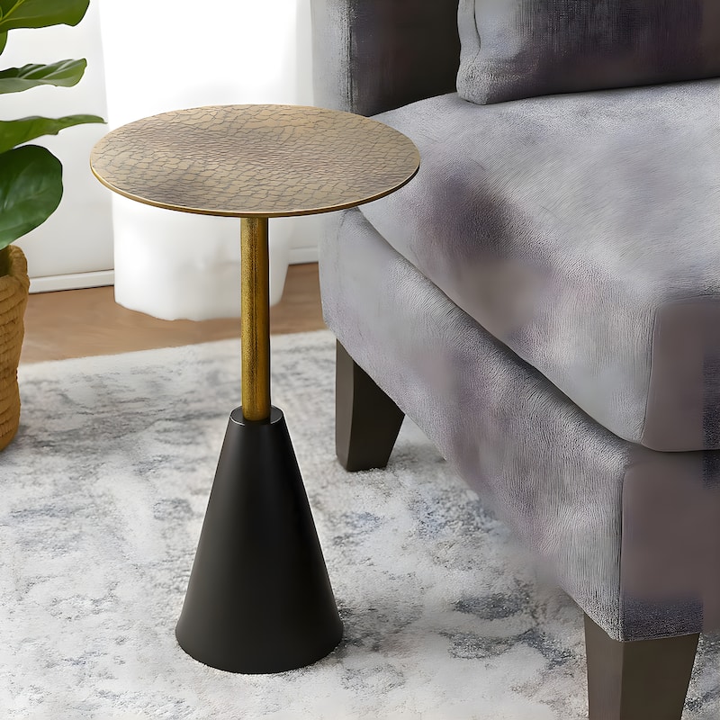 Zavra 21.5" Side End Drink Table, Aluminum Cast Craftmanship, Antique Brass