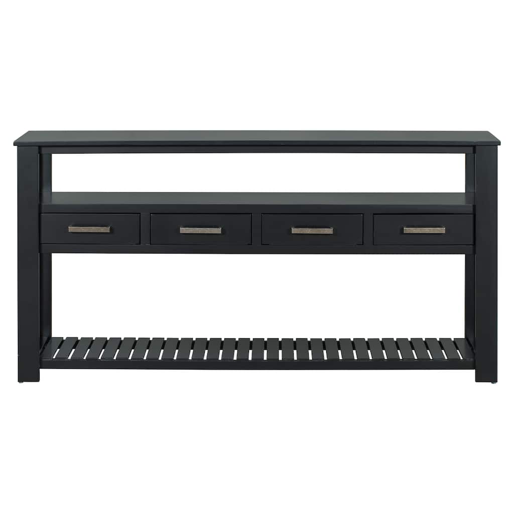 Long 62.2" Console Sofa Table with 3 Drawers and 2 Shelves, Classic Wooden Entryway Table for Hallway, Couch, Living Room