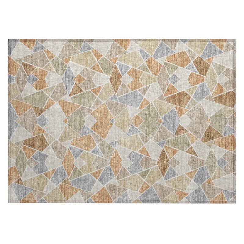 Machine Washable Indoor/ Outdoor Modern Mosaic Chantille Rug