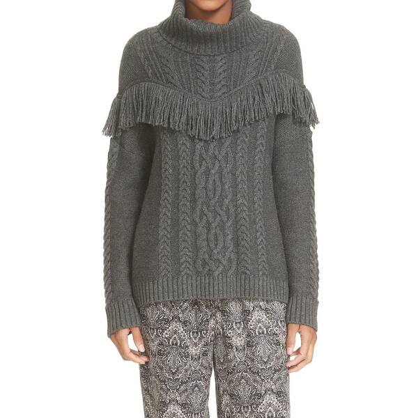 Joie New Gray Women Size Xs Fringed Cable Knit Turtleneck Wool Sweater Joie New Gray Women Size Xs Fringed Cable Knit Turtleneck Wool Sweater