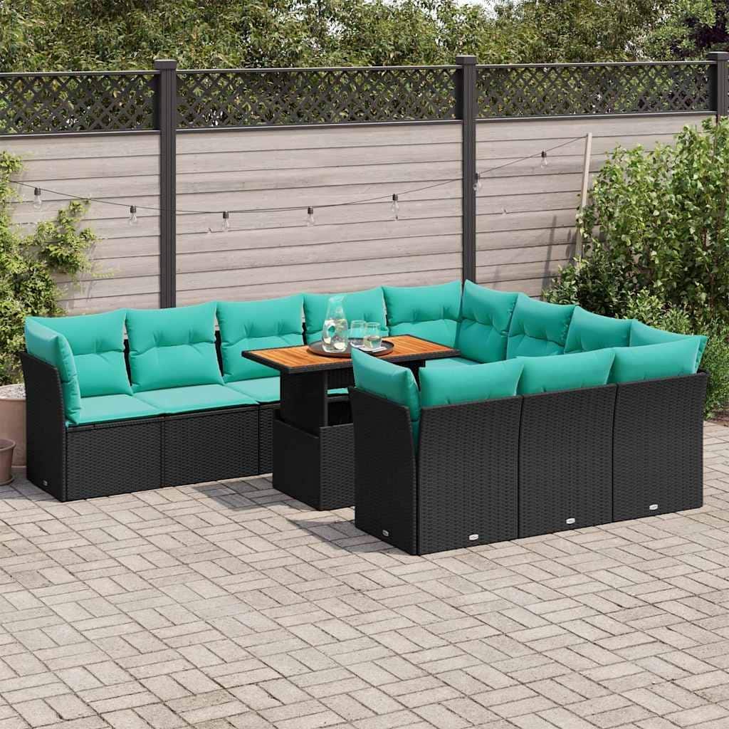 vidaXL Patio Sofa Set with Cushions Table and Corner Sofas 11 Piece Poly Rattan - 21.7 x 24.4 x 27.2