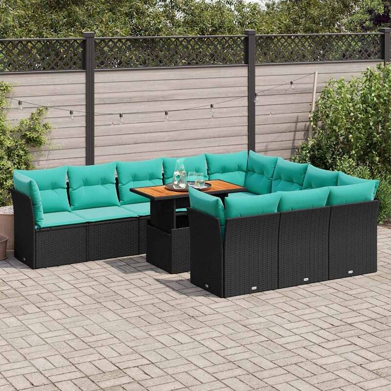 vidaXL Patio Sofa Set with Cushions Table and Corner Sofas 11 Piece Poly Rattan - 21.7 x 24.4 x 27.2