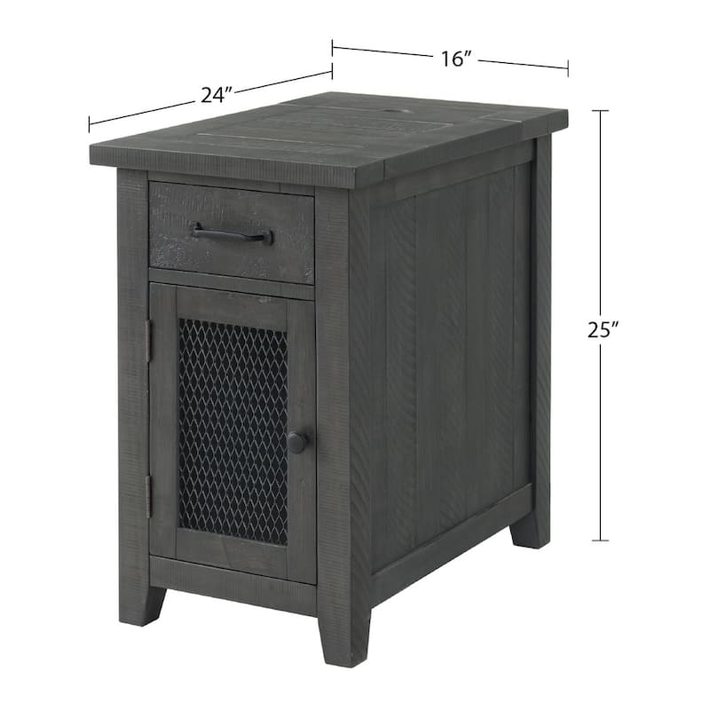 Rustic Solid Wood Chairside End Table with Hidden Charging Station