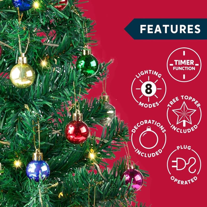 24"/2FT Small Christmas Tree with Lights, Pre-lit Artificial Xmas Tree Green LED Mini Tree for Christmas Decorations