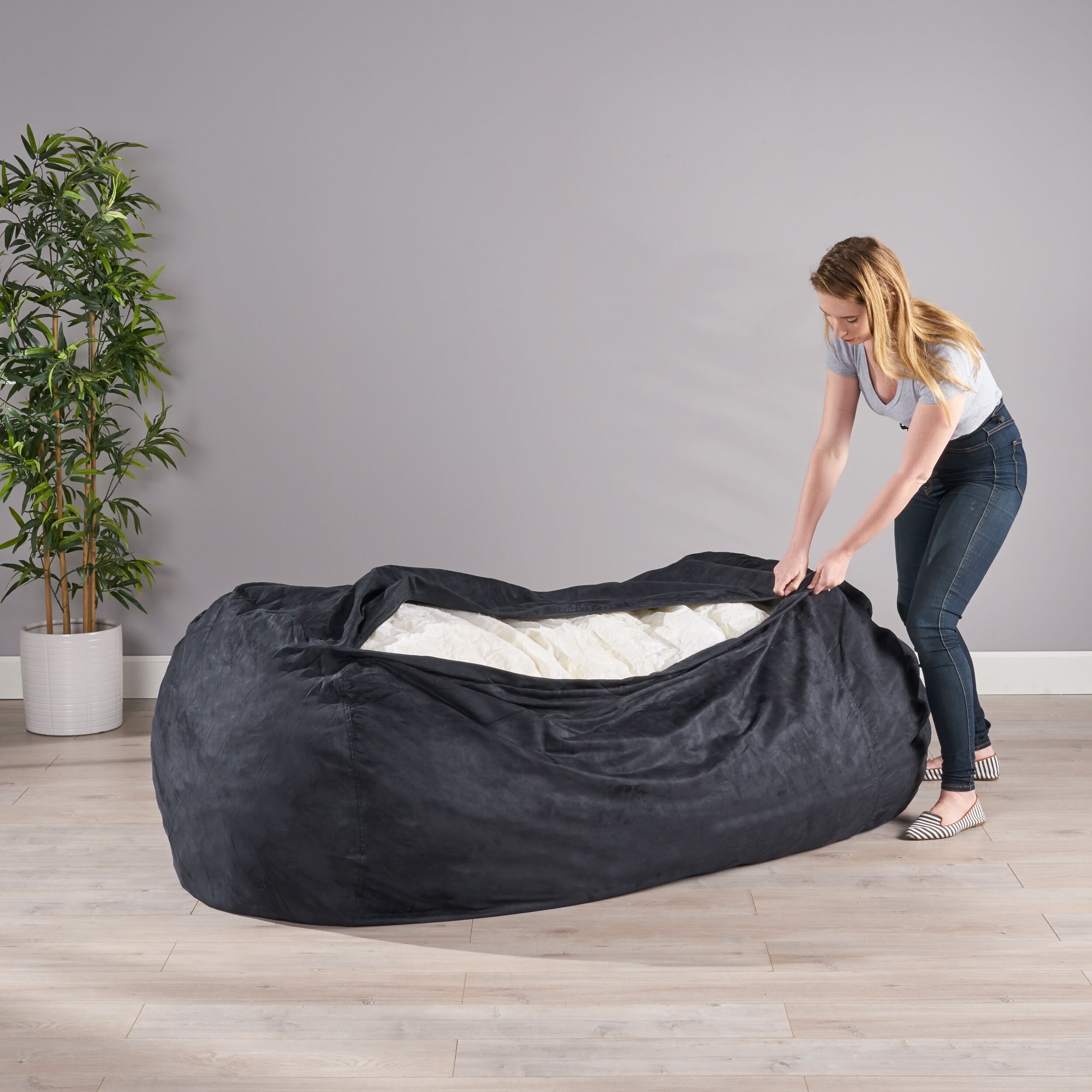 Larson Faux Suede 8 Foot Lounge Beanbag Chair By Christopher Knight Home Overstock 7673905