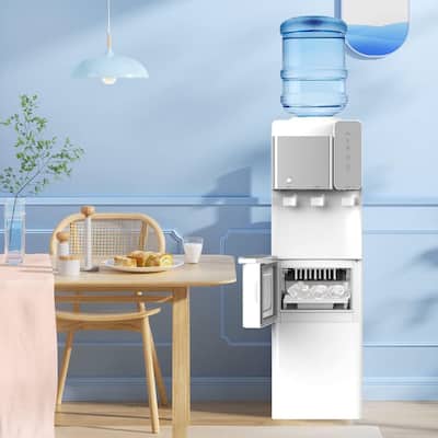 2-in-1 Top Loading White 27lbs/24h Water Dispenser Cooler with Built-in Ice Maker