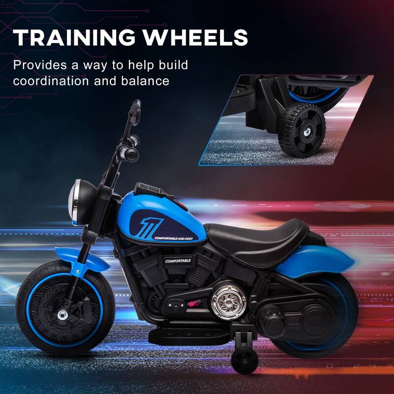 Aosom 6V Kids Motorcycle w/ Training Wheels, Single-Button Start