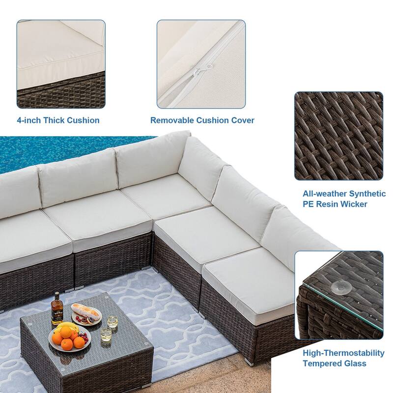COSIEST 7-Piece Outdoor Furniture Set Wicker Sectional Sofa Set