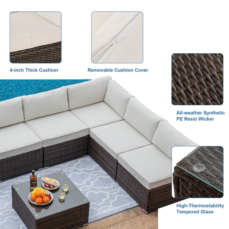 COSIEST 8-piece PE Wicker Outdoor Sectional Set with Cushions